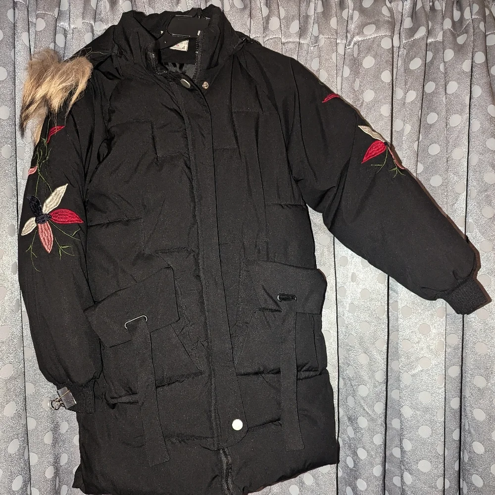 Embroidered Sleeve Hooded Full Zip Jacket XXL